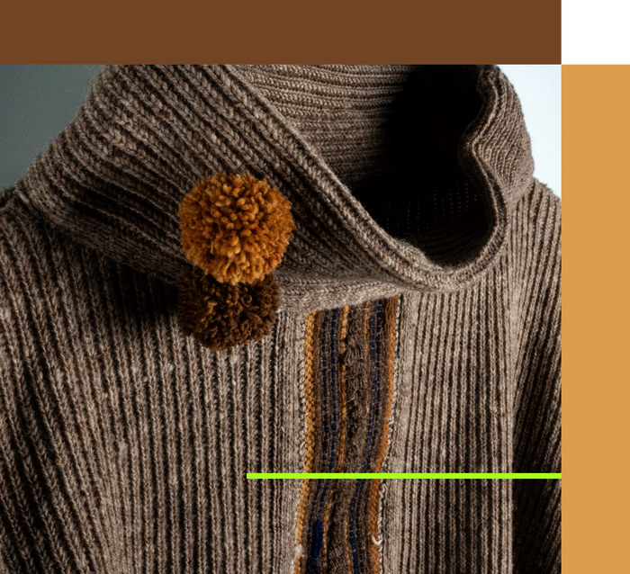 Knitted Poncho with Natural-Dye Trim